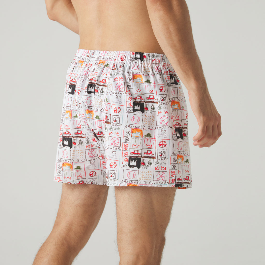 Basquiat Arasmus Olive Boxer Shorts - White