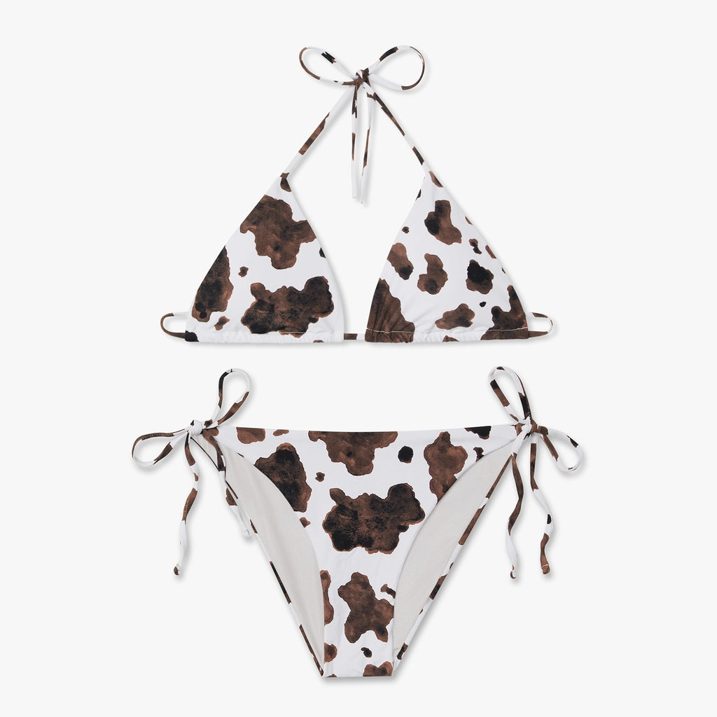 Cow Print Bikini Top - Off White